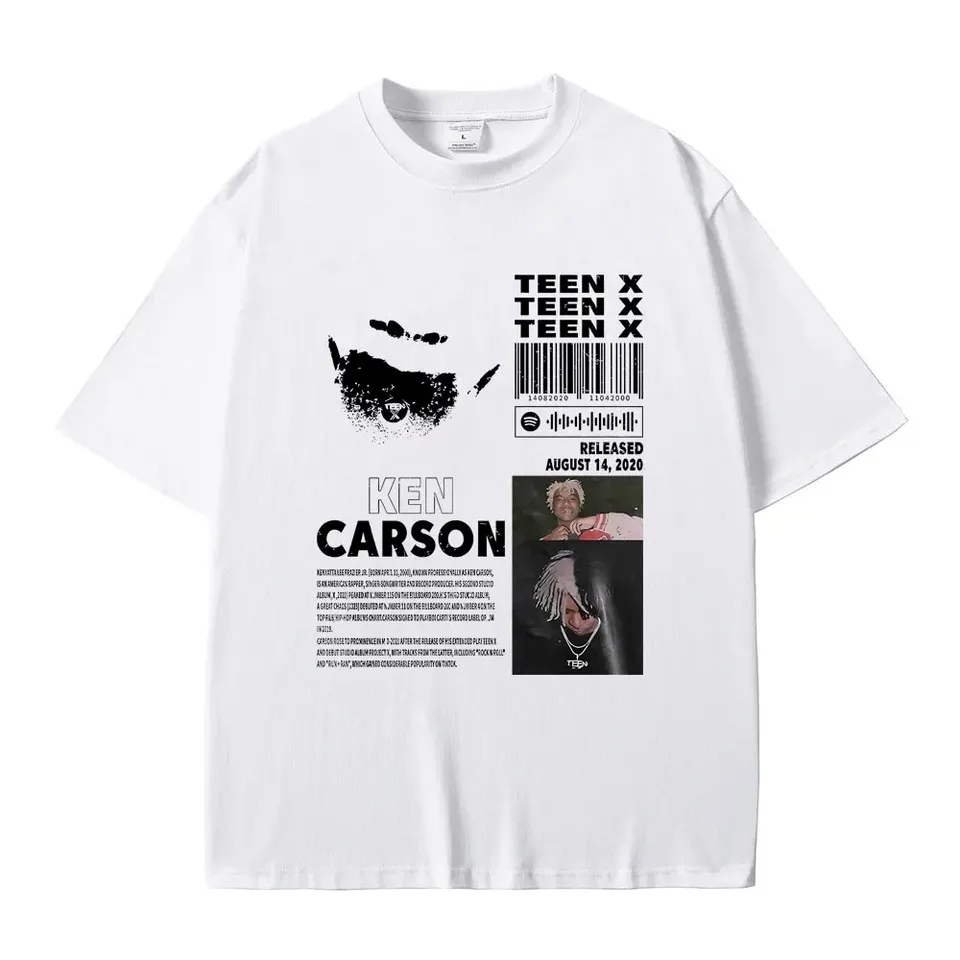 Rapper Ken Carson Teen x Hudobné album Grafické tričko Playboi Carti ópium tlač Trss tričká Men Dámske hip hopové nadmerné streetwear