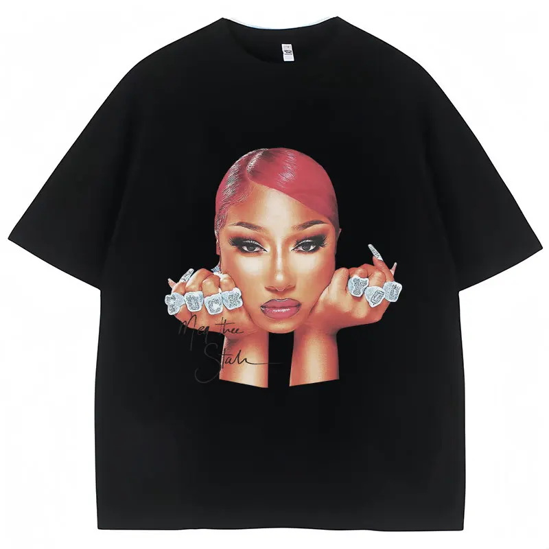 Rapper Megan Thee Stallion Grafické tričko Y2K Vintage Hip Hop Men Dámske tričká Útulné 100% bavlnené tričko Streetwear Fanúšikovia darček
