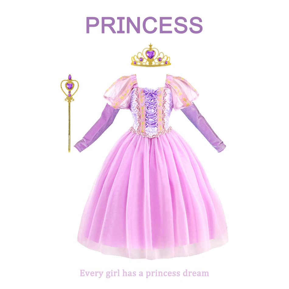 Rapunzel šaty dievčatá s dlhým rukávom Luminous pletené šaty Zimné zamatové dievčatá narodeninové šaty dievčatá Flitrovanie princeznej oblečenia 2-8y