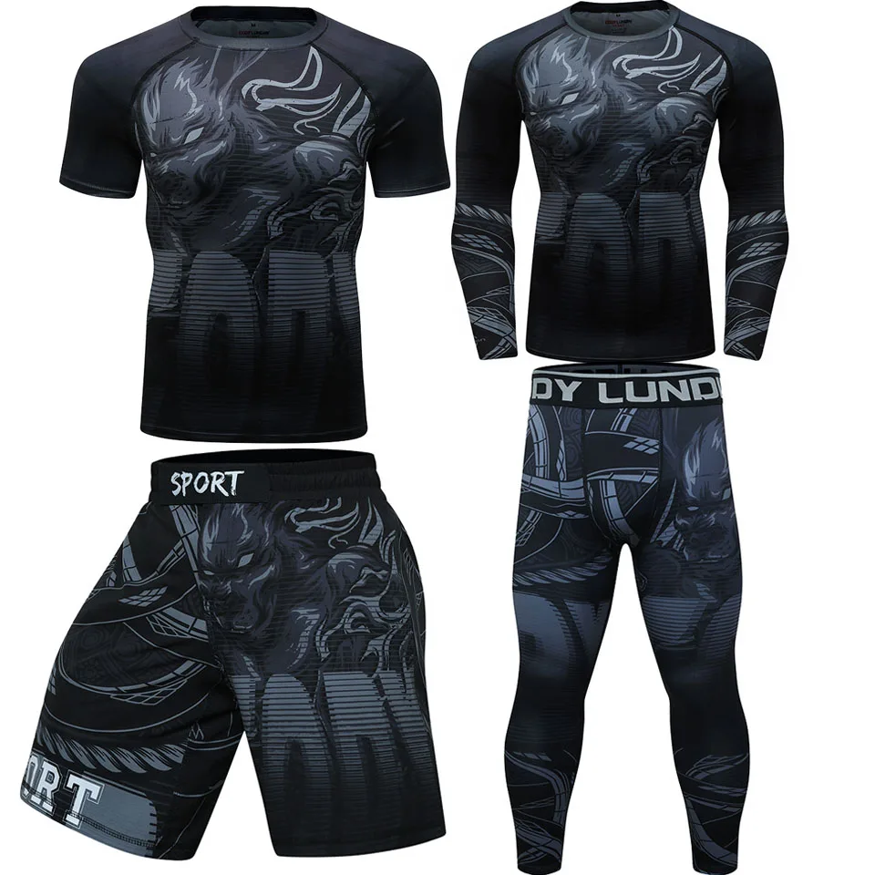 Rashguard MMA Black Roaring Tiger Tiger Set Sets Fighting Boxing Jerseys Muay Thai Shorts MMA oblečenie vyrážky strážca Jiu Jitsu T tričko