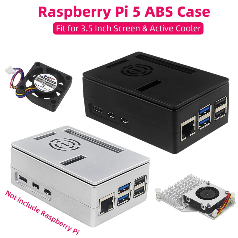 Raspberry Pi 5 ABS puzdro Čierny strieborný plastový plášť voliteľné PWM chladiace ventilátor Active Cool Coater Support 3,5 palca pre RPI 5 PI5