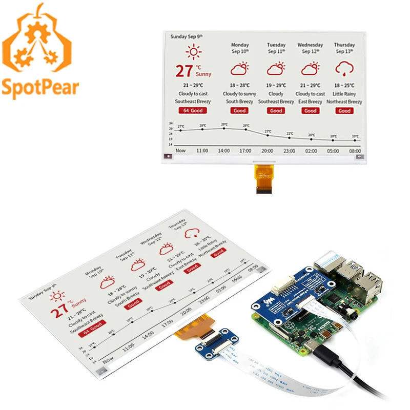 Raspberry Pi 7,5 palca E-Paper E-Conk Display Hat 800 × 480 SPI Rozhranie červené / čierne / biele 7,5 palca pre Arduino STM32 Jetson Nano