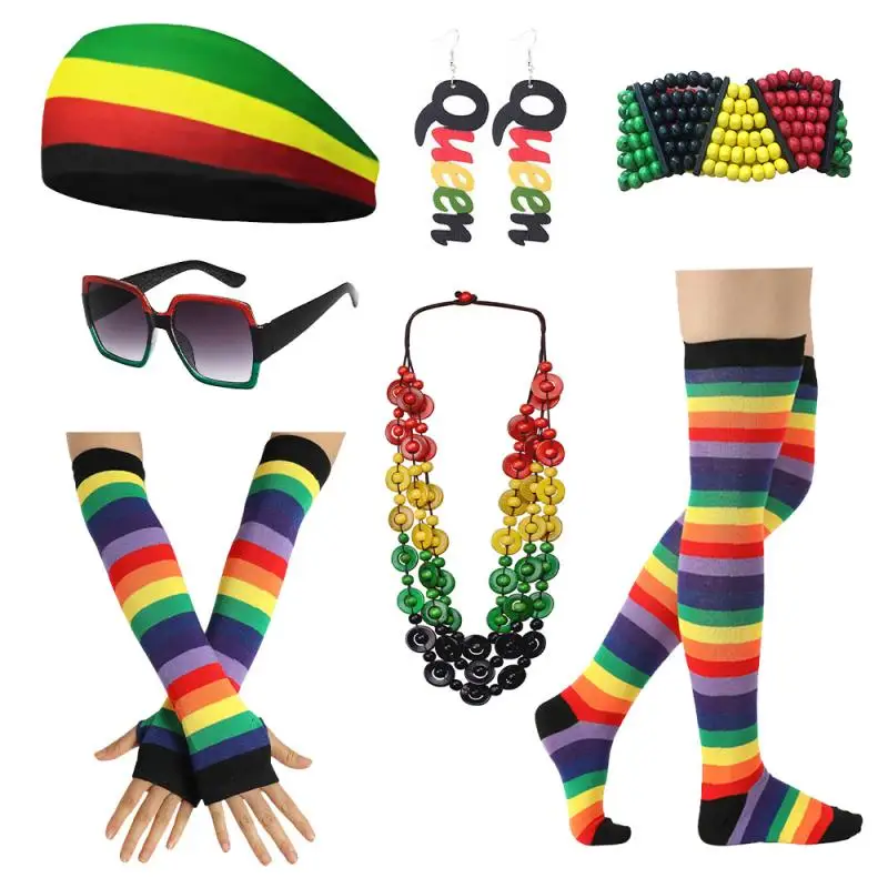 Rasta Dámske šperky sada Rasta Ladies Accessories zahŕňajú čelenku Rasta Rasta Slnečné okuliare Drevené náušnice Jamajan