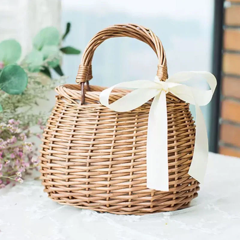 Rattan Bag Home Camping Storage Bag nakupovanie tote furit kvety Sundries Bucket Ladies refoja