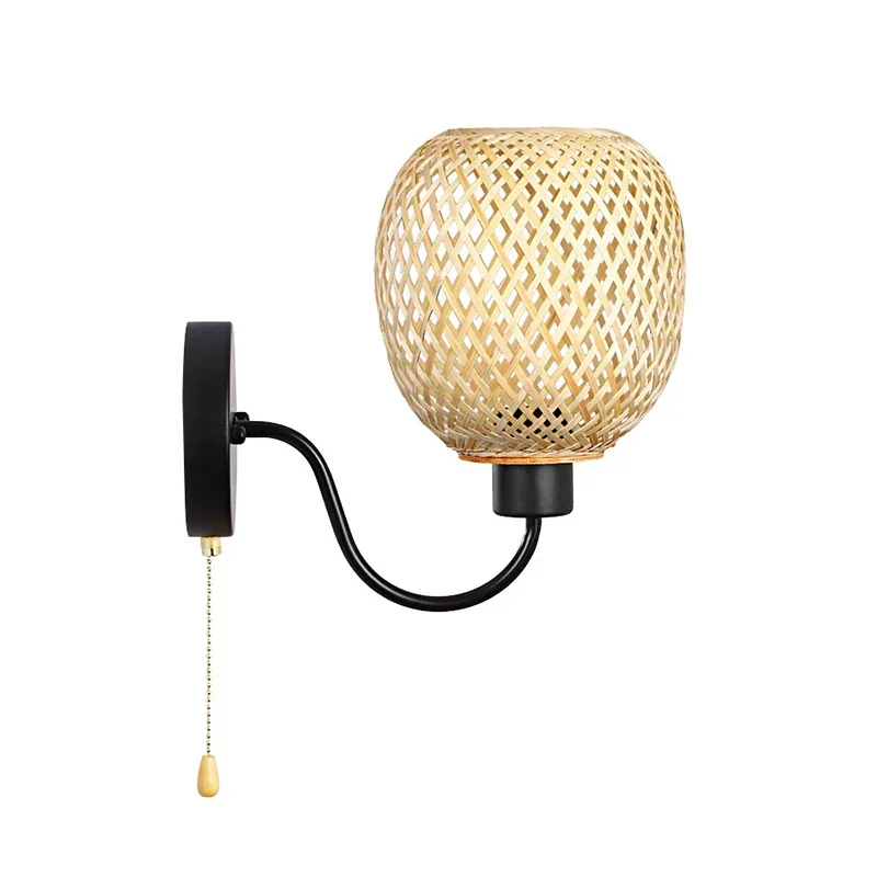 Rattan bambusová stena Svätý svietidla Vintage nástenná lampa osvetlenie lôžko retro lampa priemyselná dekorácia jedálenská izba spálňa