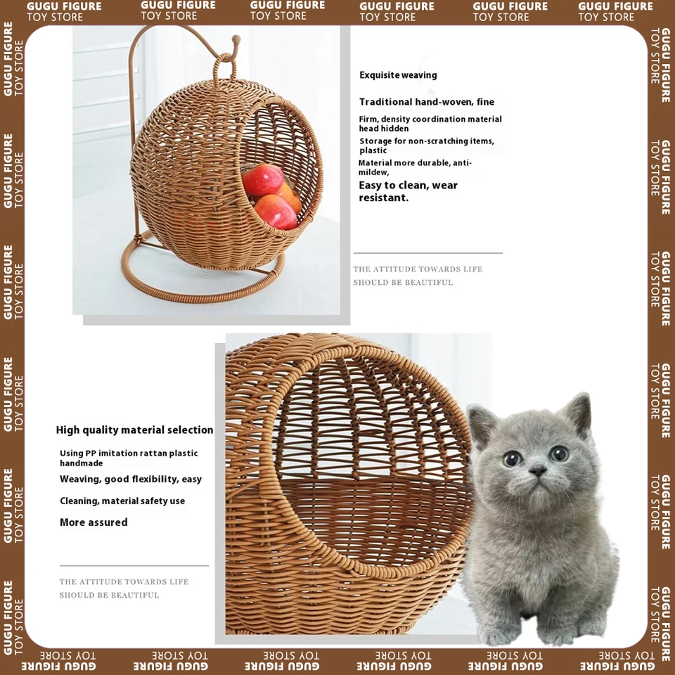 Rattan Cat Cage Rattan Domácnosť Malý byt mačka hniezdo zavesenie košík letný polosezovaný štvorročný univerzálny mačkový posteľ villa