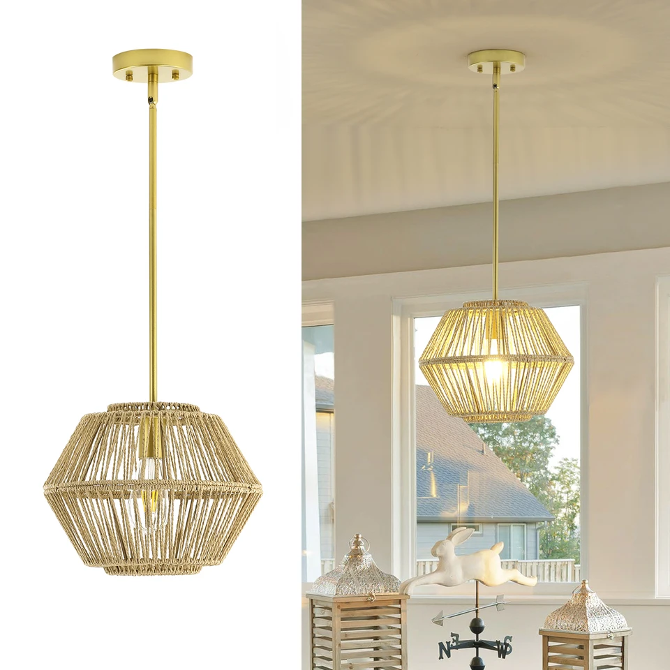 Rattan prívesok svetlo, výška nastaviteľná kuchynská ostrov prívesok osvetlenie, luster boho pre jedáleň, osvetlenie obývacej izby