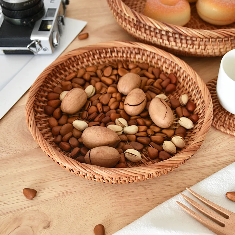 Rattan tkaný japonský okrúhly tkaný piknikový kôš Dim Sum ovocný košík