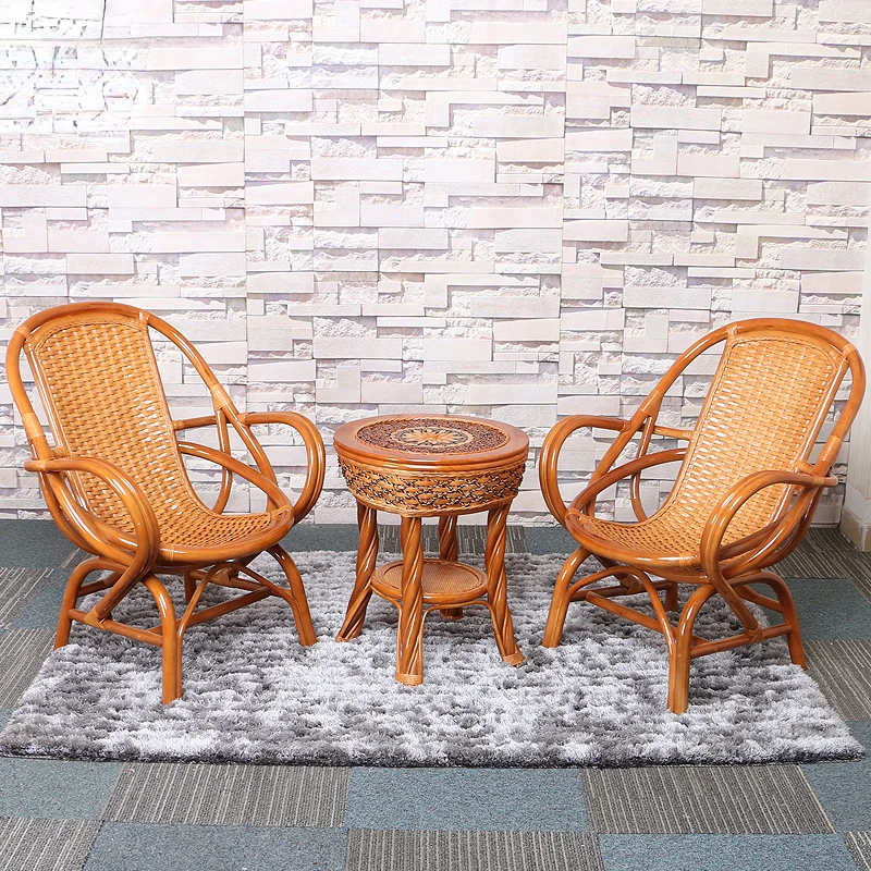 Rattanova stolička trojdielne reálne ratan tkané balkón Leisure malý stôl a stolička kombinovaný čajový stolík s jedným kreslom Rattan Stolička