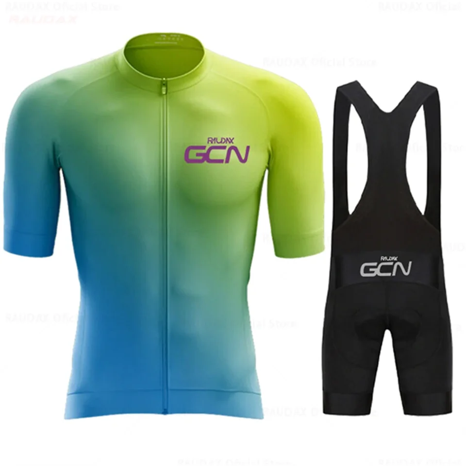 RAUDAX GCN tím s krátkym rukávom Cycling Jersey Set Sumer MTB Bike Jersey Men Jersey Jersey Bike Uniforme Sport Bicycle Clothing