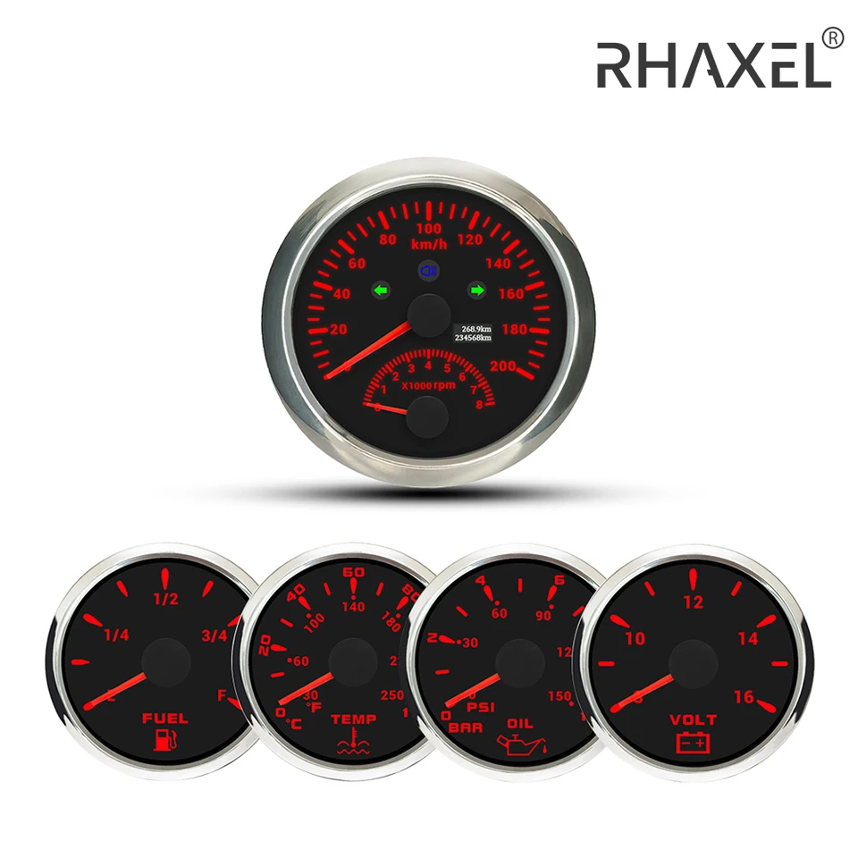 Raxel 5 Gauge Set 3 3/8 '' CAR SPEACHOMETER GPS 120 km/h s tachometrom otáčky TEMP TLAKOVÉHO TLAKU TLAKU PALIVA PALIVA 12 V Voltmeter