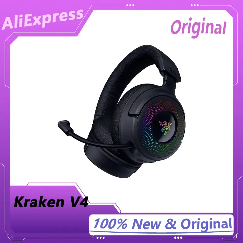 RAZER KRAKEN V4 Wireless Gaming Headset -3 Režimy pripojenia zatiahnuteľné hyperclear Super Wideband Mic - 9 Zóna RGB osvetlenie