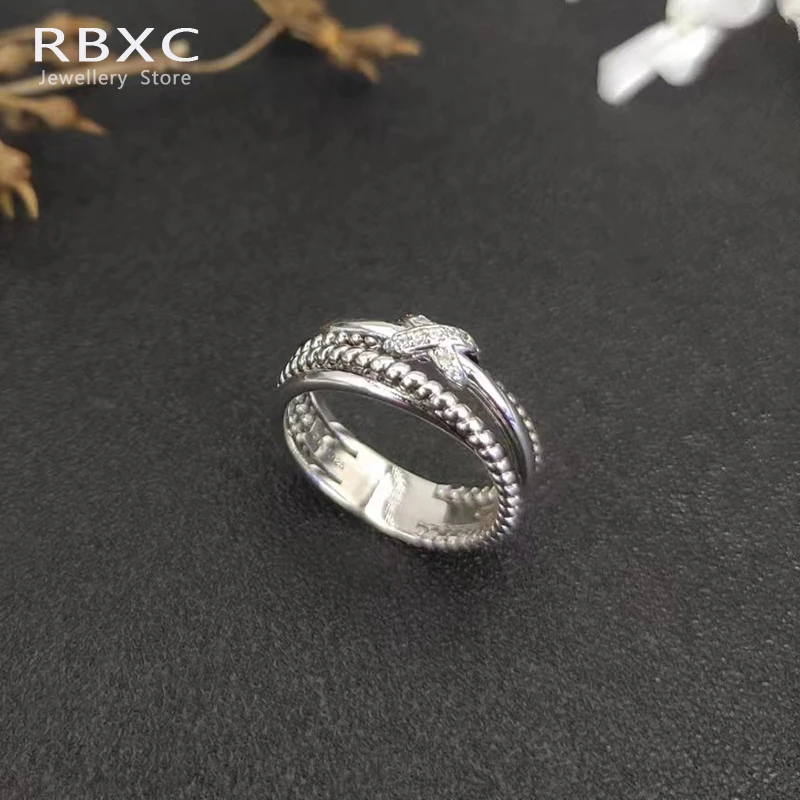 RBXC Classic Hot Selling Classic Brand Luxury šperky Diamond X Ring pre ženy biele zlato 925 Sterling Silver White Gold Darčeky