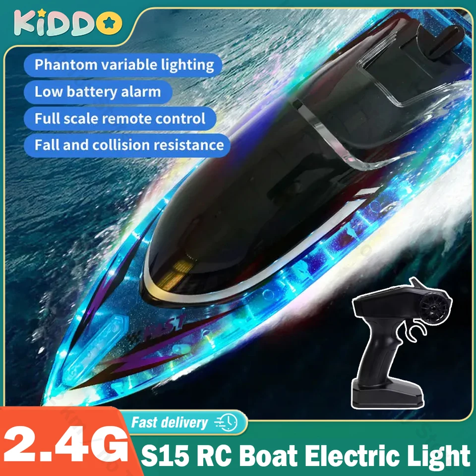 RC Boat Electric vysokorýchlostná hračka JJRC S15 s farebnou LED svetlou vodotesnou pretekárskou pretekárskou diaľkovou kontrolou Speedboat Konkurencieschopný hračkár