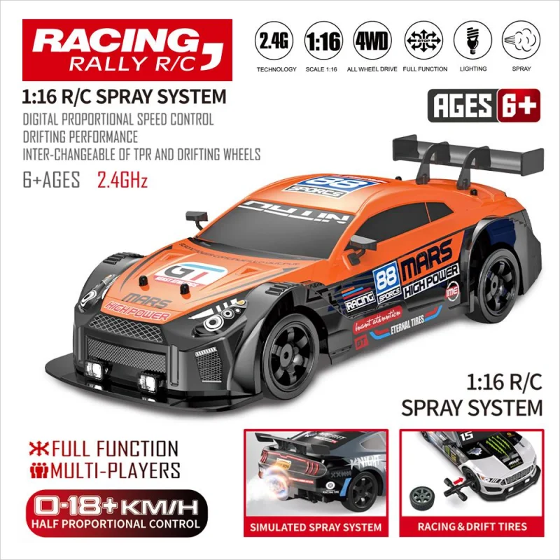 RC Cars 2,4G 4WD 1:16 Veľký sprej vysokorýchlostného pohonu Drift Car Dva typ pneumatí