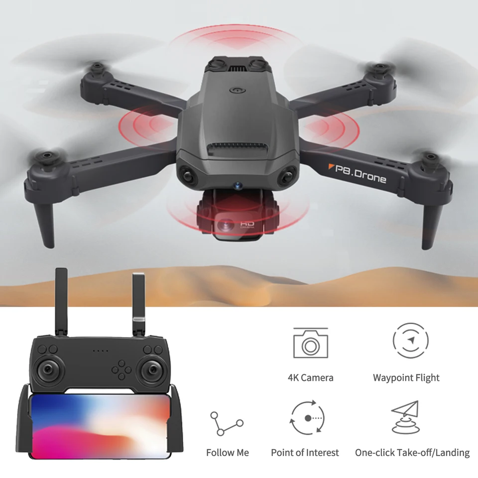 RC Dron s fotoaparátom 4K Dual Camera RC QuadCopter s funkciou 4 -stranná prekážka vyhýbanie sa trasu