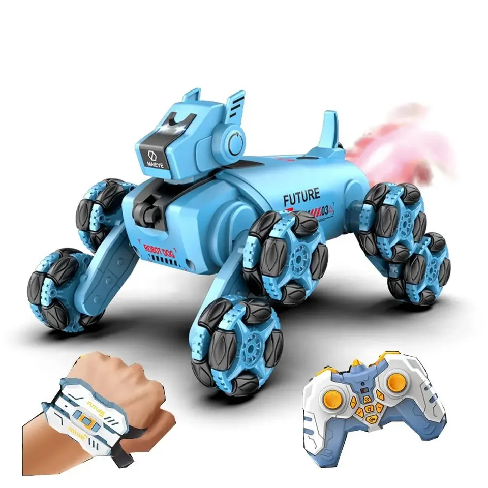RC Robot Puppy Electronic Stunt Dog Light Dual Mode Hudobná pieseň Drift Mechanické zvieratá Spray Ovládanie pre deti chlapcov darčeky