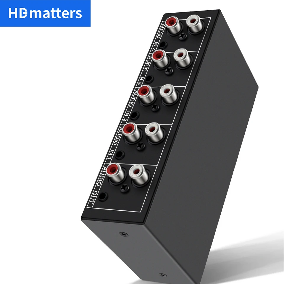 RCA AUX Audio Switcher 4 In 1 Stereo Audio Selector 4x1 Pasívny 3,5 mm AUX L/R RCA Audio Switch Box Analog Audio Selector