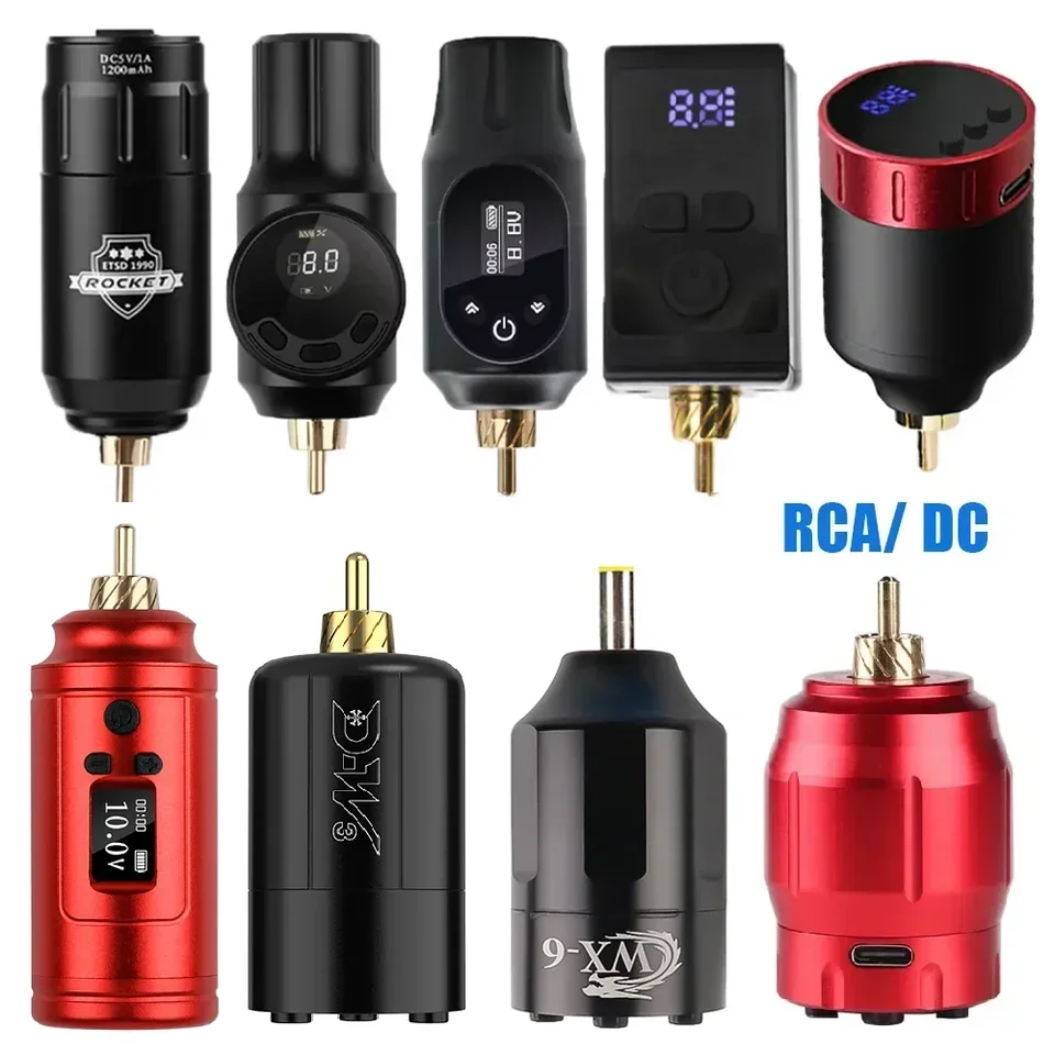 RCA/DC Jack Digital Tattoo Napájanie pre rotačné tetovacie pero LED Wireless Tattoo Machine Dodávky batérií Dlhodobé