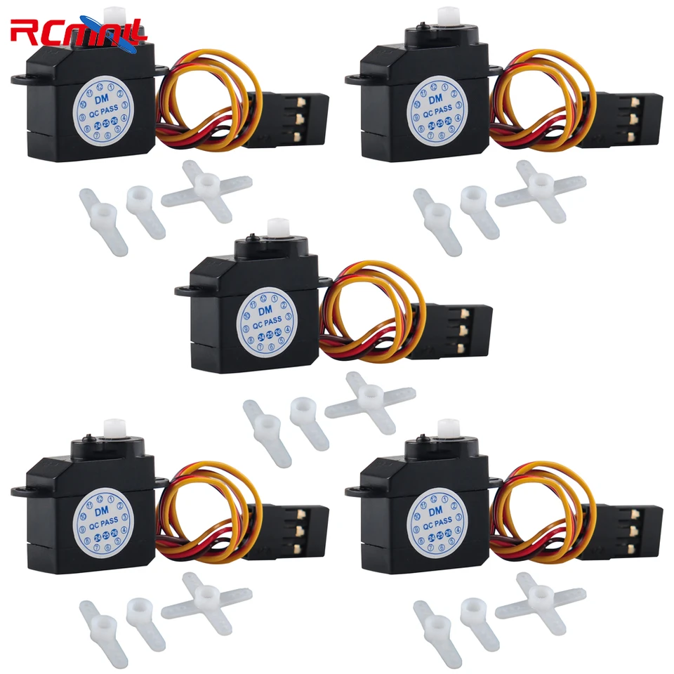 RCMall 5ks DM-S0020 2.1g Micro Servo 2G s konektorom JR 4.8v-6V pre RC Hobby Parts