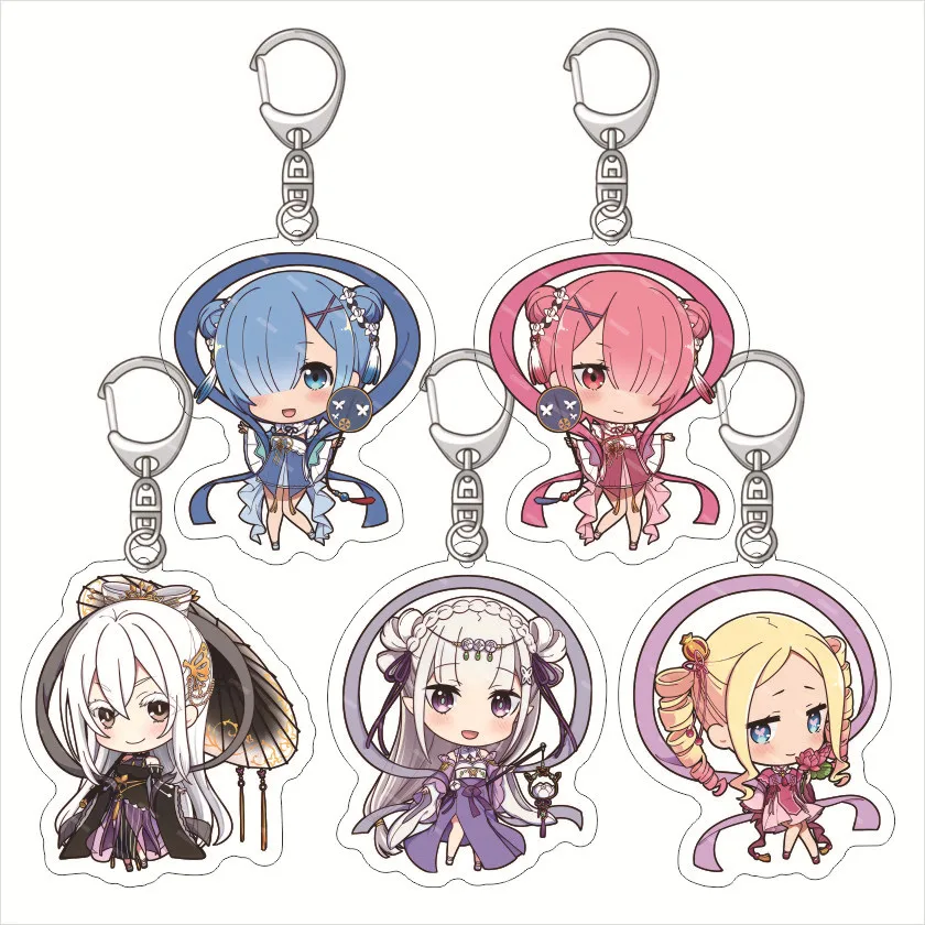 Re: Život v inom svete ako Zero Ram REM Keychains Emilia Pendants Beatrice Keyrings Natsuki Subaru Bag Accessories 6 cm