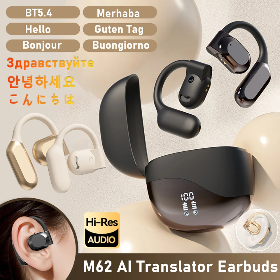 Real Time AI prekladateľ prekladateľov uší Bluetooth kompatibilný 5.4 prekladateľ náhlavnej hlavy hluk preklad prekladu uší pre preklad do podnikania