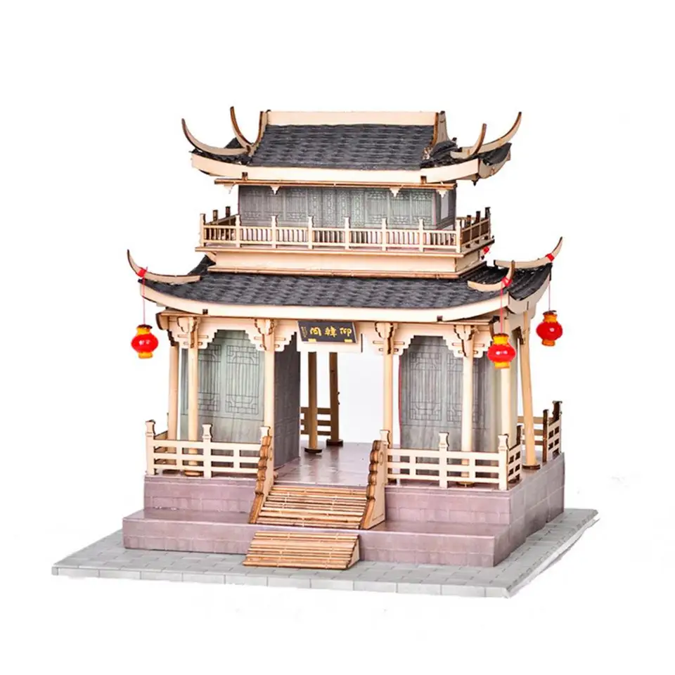Realistická 3D budova Model Puzzle Building Decoration Chines v štýle drevená 3D puzzle Model Model Model pre deti Dospelí vintage