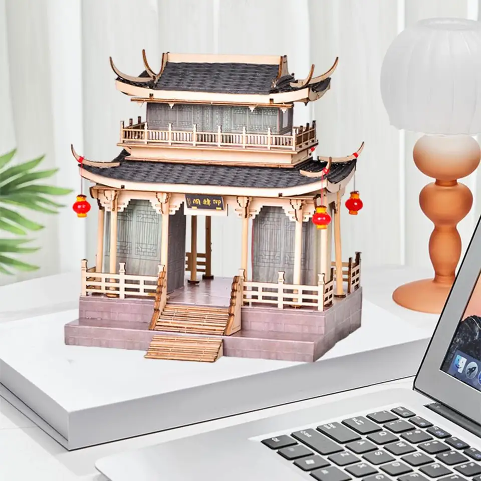 Realistická 3D budova modelka Čínska výzdoba výzdoby chines v štýle drevená 3D puzzle Model Model Kit pre deti dospelých vintage
