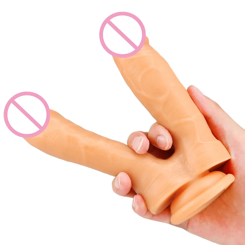 Realistické dvojité konce, dildo sexuálne hračky pre ženy alebo páry duálne penetrácia dildo ženská masturbácia s prísavkovým pohárom