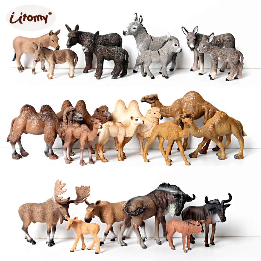 Realistické ručne maľované Wildebeest, Donkey, Camel, Moose Wild Life Animal Figuring Model Hray vianočné narodeniny darček pre deti