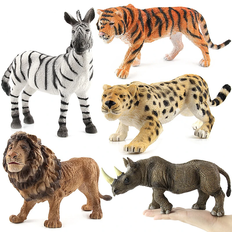 Realistické simulované divoké zvieratá Veľký dutý model Leopard Tiger Lion Elephant Zebra Collection Hračky pre deti