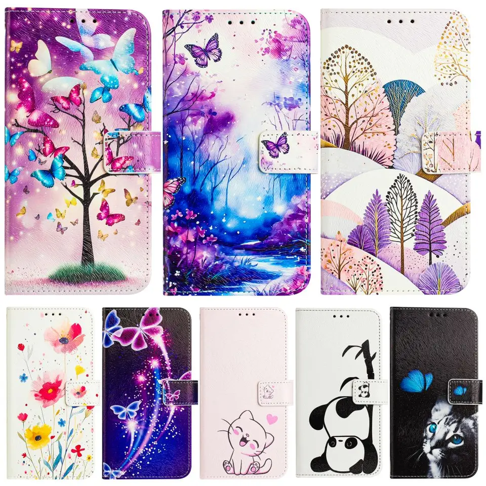 Realme 13 12 C67 C65 C75 Flip Case pre OPPO A40 A60 A80 A58 A78 A79 A3 Reno 12 12F 11F puzdro Kryt Motýľa kožený kryt telefónne telefónny kryt