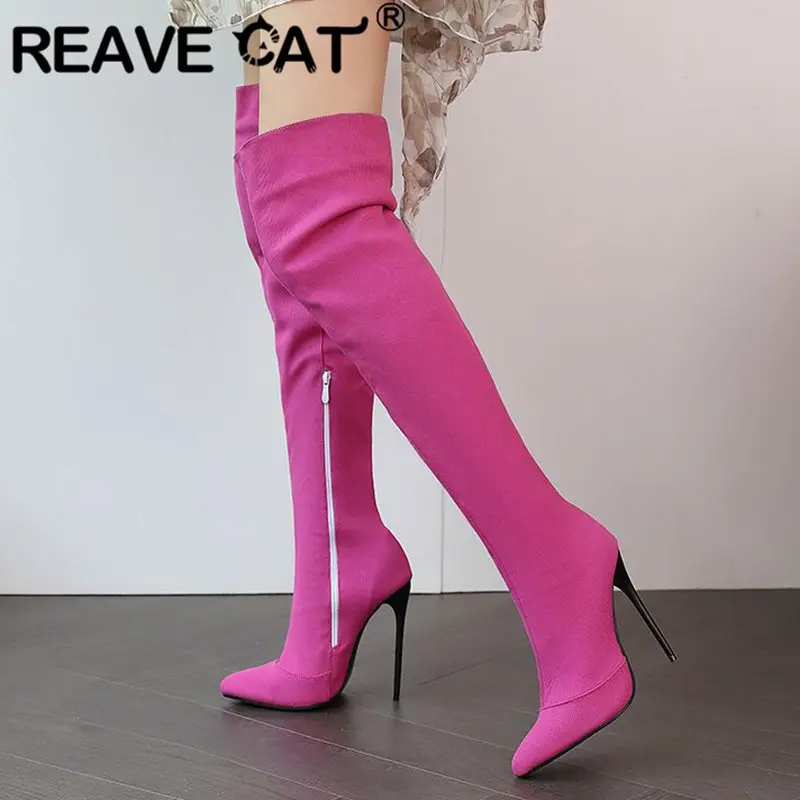 Reave mačka dizajn stehenné topánky špicaté špičky na špičke Stilettos sexy stretch ženské topánky Veľkosť 45 46 47 48 módne párty topánky
