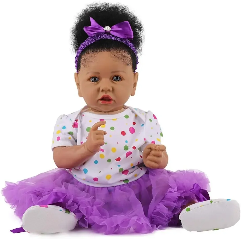 Reborn Baby Black Dolls African American Livelike Silikónová bábika Realistická 22 palcov s látkovým narodeninovým darčekom