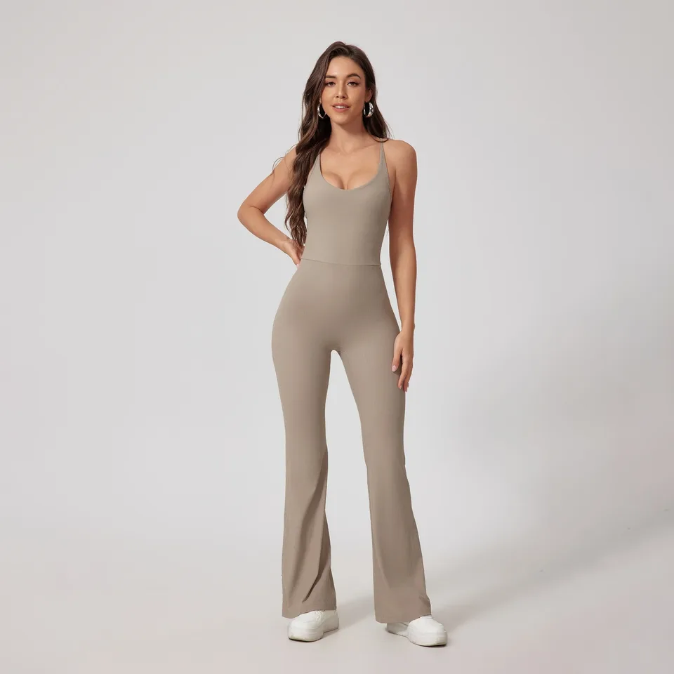 Rebrované duté jogy kombinézy Ženy Ženy Jeden kusy fitnessuits zdvíhanie bedra Šport rozšírené Rompers Super Found Sportswear