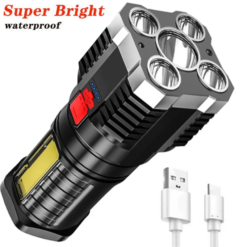Recidíry USB USB 5 LED LIGHT COB SILLE LIGHT -LIGHT Displej vonkajšej prenosnej lampy 4 Vodotesné nabíjateľné horáky
