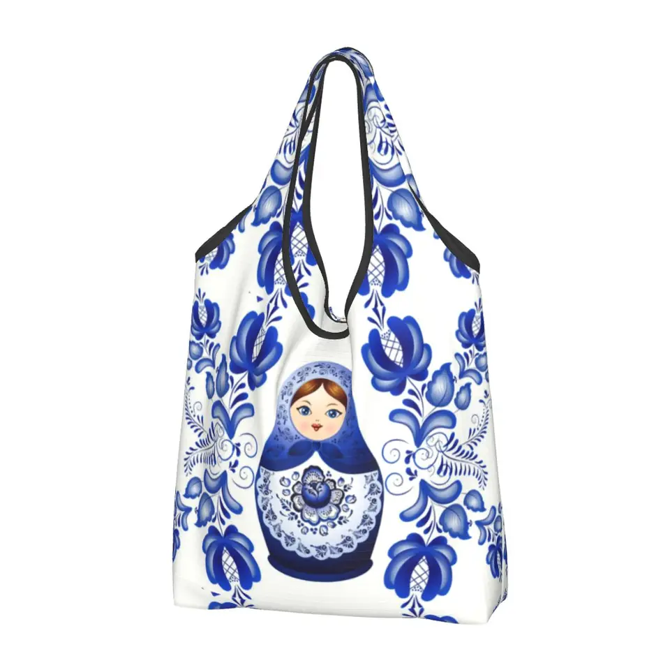 Recyklácia matryoshka bábika Rusko nákupné tašky Ženy Tote taška prenosné ruské ľudové umelecké obchody nakupujúce tašky