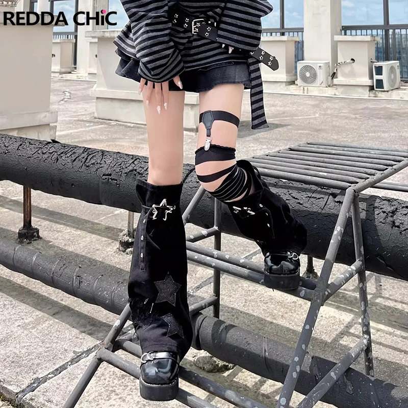 Reddachická gotická lolita Ženy lesklé hviezdne ohrievače džínsoviny džínsoviny Gaiter Belted koleno dlhé ponožky Y2K topánky pokrývajú aubi módne oblečenie
