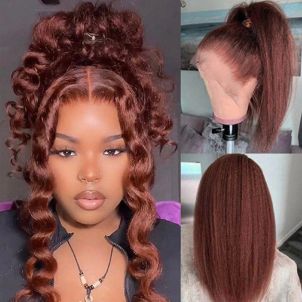 Reddish hnedé výstredné rovné ľudské vlasy parochňa 13x6 HD Lace predné parochne vopred vytrhnuté surové indické jaki rovné hnedé čipky čelné 180%