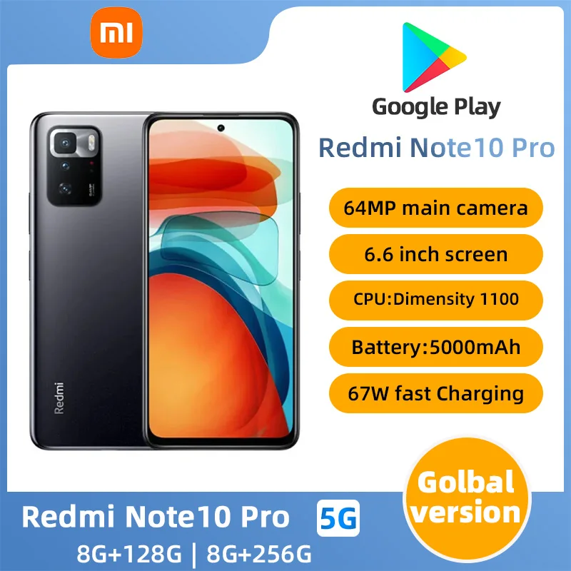 Redmi Note10 Pro Android 5G odomknutý 6,6 palca 8 GB RAM 128 GB ROM Všetky farby v dobrom stave Originálny použitý telefón