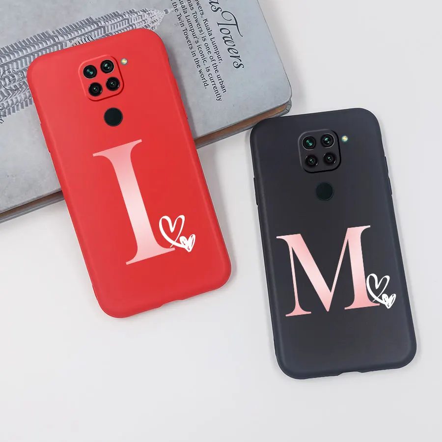 Redmi Poznámka 9 4G Pase Love Heart Letter pre Xiaomi Redmi Poznámka 9 puzdro pokrytie silikónu matná čierna červená fonda na Redmi 10x 4G
