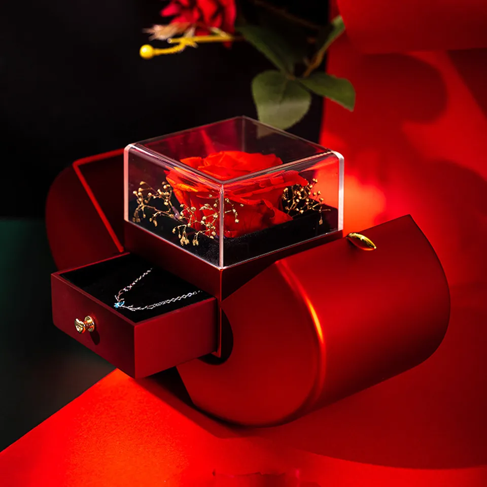 Redolencia mydla Rose Darčeková krabica s náhrdelníkom Box Večné kvety ružové narodeniny darčeky pre priateľku Valentines Mother Day