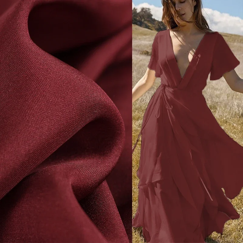 Redrasberry 138 cm 10momme tmavo červená mäkká hodvábna hodvábna šifónová tkanina materiál