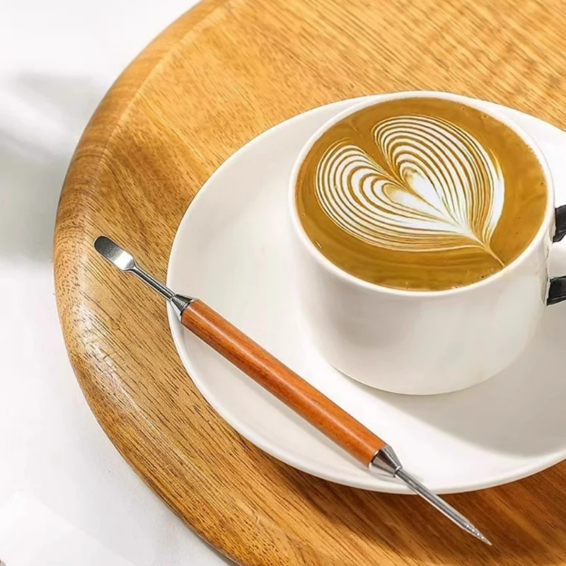 Redwood Coffee Latte Art Pen, Nástroj na ihlu z nehrdzavejúcej ocele, kuchynský náradie, Espresso ihla, drevená rukoväť
