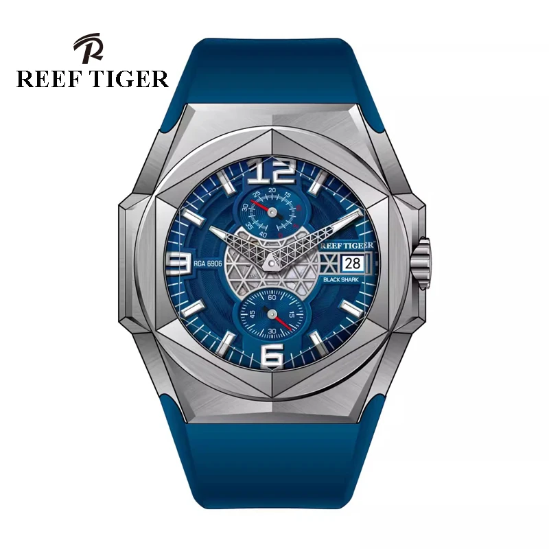 Reef Tiger/RT Men Power Reserve Watch Blue Dial Viac funkcie Sport Automatické mechanické hodinky