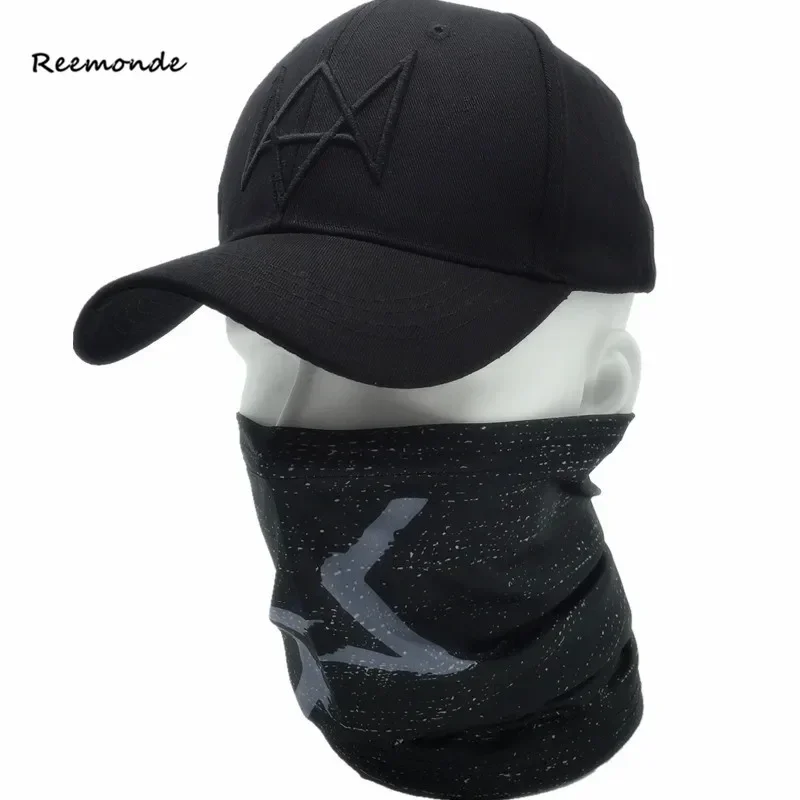 Reemonde Fashion Aiden Pearce Cosplay masky klobúk nastaviteľný čierny otec Snapback Baseball Cap Halloween Hip Hop Men kostné čiapky