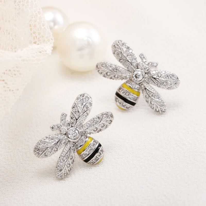 Reeti 925 Sterling Silver Bee Zircon Náušnice pre ženy 2018 Nový trend osobnosť módne šperky