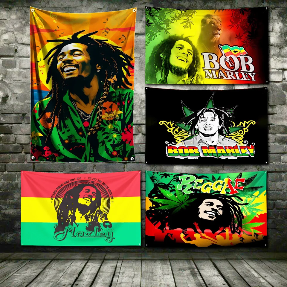 Reggae Bob Marleys Flag Polyester Digital Printing Banner pre garáže alebo výzdobu dverí