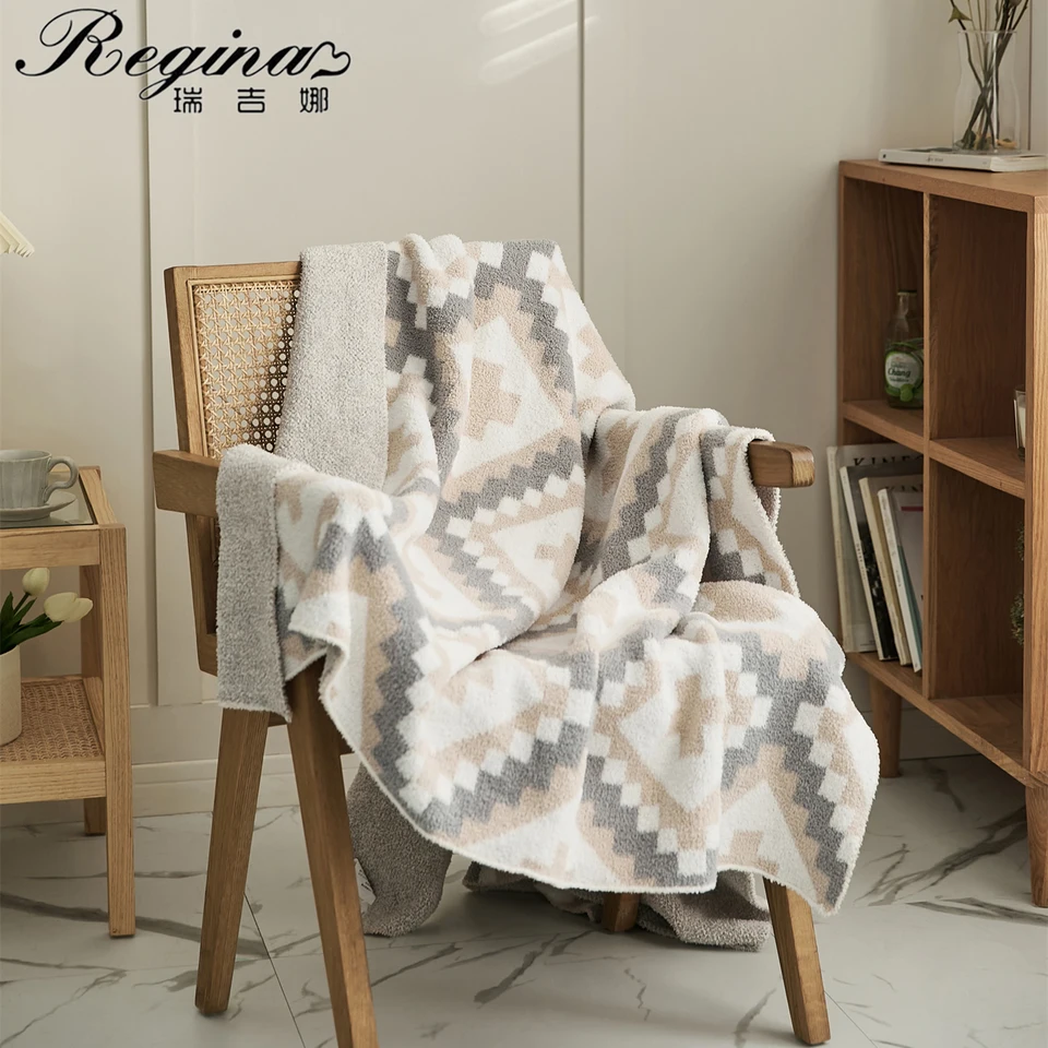 Regina Brand Fluffy Cozy pletená prikrývka prikrývka Nordic Home Decotion Geometric Jacquard Pattern lôžko pohovka plyšové prikrývky