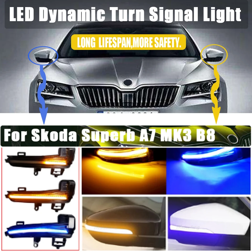 Regishing Flasher Bočné krídlové zrkadlo Turn Signal Svetlo pre SKoda Superb A7 MK3 B8 2016 2017 2018 2019 LED Dynamic Indikátor Blinker